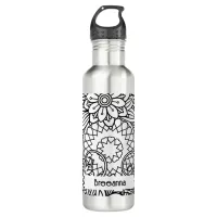 Bold Black and White Graphic Design Floral Stainless Steel Water Bottle