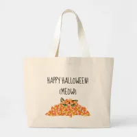 Cat in the Candy Corn Funny Halloween Large Tote Bag