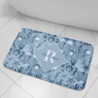 Blue Ocean Sea Life Monogram Coastal Bath Mat