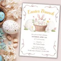 Watercolor Floral Pretty Bunny Easter Brunch Invitation