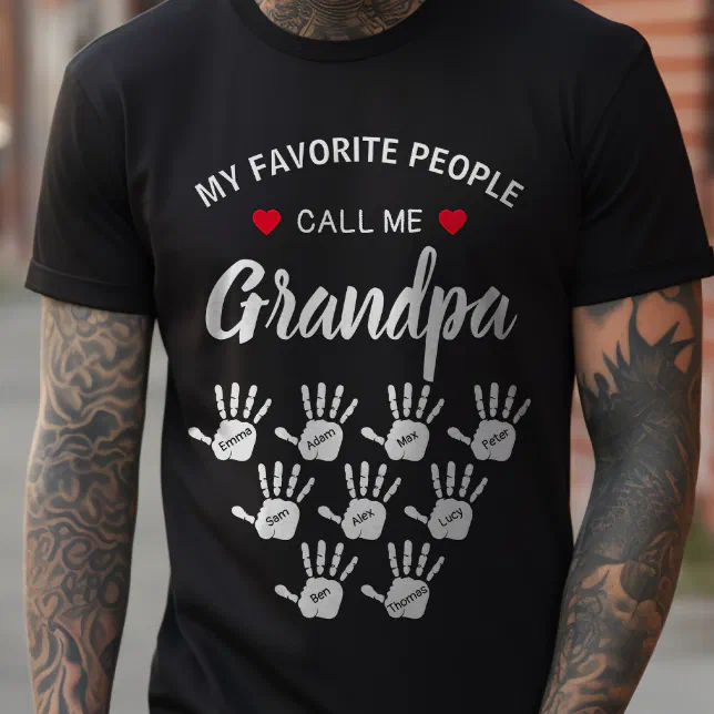 For Grandpa with Grandkids Names Personalized T-Shirt