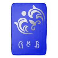 Monogrammed simple Silver on Blue | Bath Mat