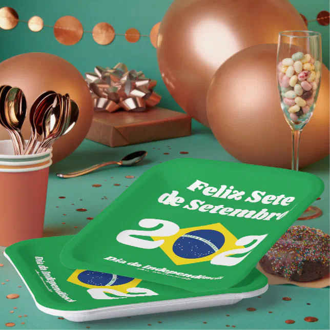 Sete de Setembro Independence Day Brazil Flag Paper Plates