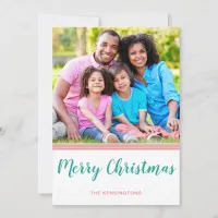 Cute Teal Pink Christmas Trees Holiday Photo