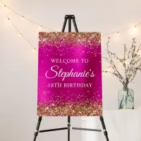 Gold Glitter Hot Pink Foil 18th Birthday Welcome Foam Board