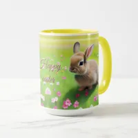 Cute baby rabbit in a flower meadow  mug