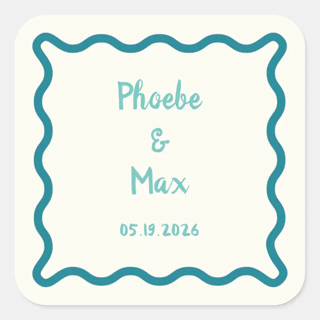 Handwritten Bold Whimsical Wavy Border Wedding  Square Sticker