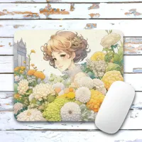 Anime Girl in Yellow Flowers  Mouse Pad