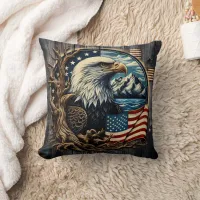 Majestic Eagle Overlooking Mountain Lake Throw Pillow