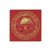 Chinese Zodiac Rat Red/Gold ID542 Stone Magnet