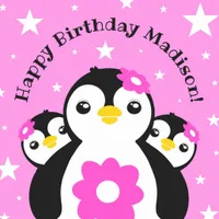 EO Cute Baby Girl Penguins with Pink Flowers