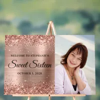 Glittery Rose Gold Foil Sweet Sixteen Welcome Acrylic Sign