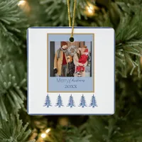  Blue Christmas Pagoda Trees 1-Photo Frame  Ceramic Ornament