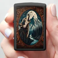 Wolf Howling Under Moonlight Zippo Lighter