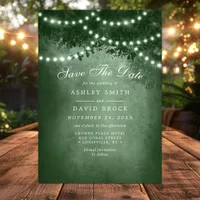 Green Rustic Tree String Lights Save The Date Card