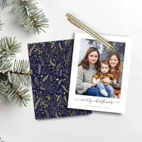 BUDGET Navy Blue Gold Script Merry Christmas Photo