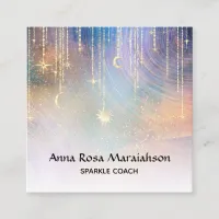 *~* Rainbow Gold Sparkle Moon Sun Celestial Stars Square Business Card