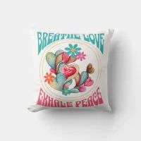 Breathe Love Throw Pillow Teal and Pink