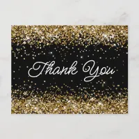 Gold Glitter Black 21st Birthday Script Thank You Postcard