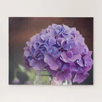 Rustic Purple Hydrangea in Mason Jar Photograph Jigsaw Puzzle