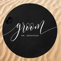 Groom Black And White Custom Name Beach Towel