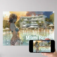 Miami Beach Spring Break Girl in Pool Watercolor Poster