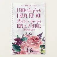 Personalized Christian Bible Verse Floral Marble Planner