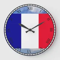 Flag of France Black Roman Numbers Round Clock