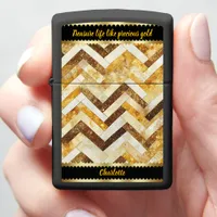 Elegant golden zigzag pattern on polished surface zippo lighter