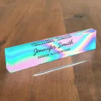 Aqua Pink Iridescent Rainbow Wave Ombre Desk Name Plate