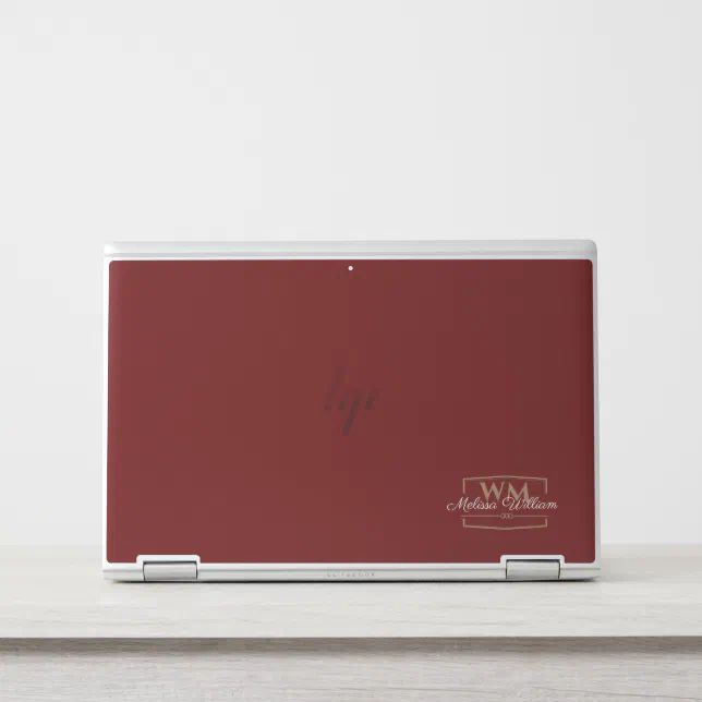 Red White Gold Monogram Name Script HP Laptop Skin