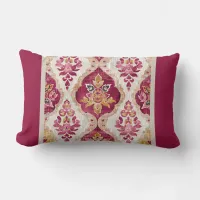 Boho Chic Red Berry and Gold Ikat Pattern  Lumbar Pillow