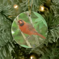 Double Sided Male and Female Cardinals Christmas Ceramic Ornament
