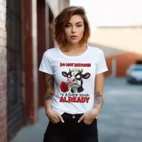 Elegance in Contrast: Black and White Cow Holding  T-Shirt