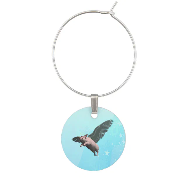 Cute Angel Pig Flying in the Sky Wine Charm