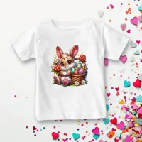 Whimsical Easter Bunny with Basket Personalized Baby T-Shirt