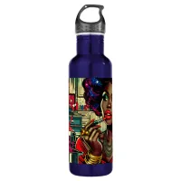 Beautiful Woman Putting on Lipstick Stainless Steel Water Bottle