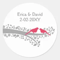 whimsy tree pink lovebirds wedding favor stickers