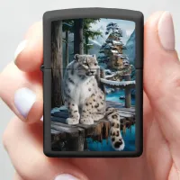 Snow Leopard on Winter Bridge Zippo Lighter