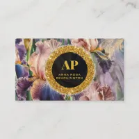 *~ PEACH Iris QR AP10 Flowers Gold Business Card