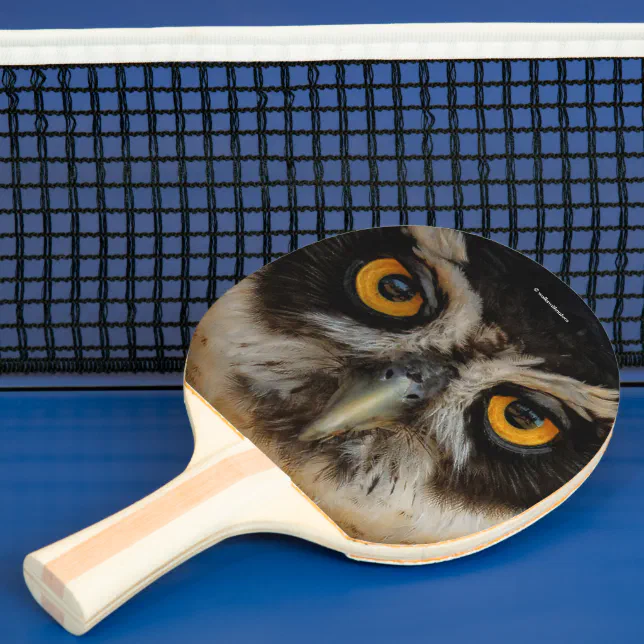 Mesmerizing Golden Eyes of a Spectacled Owl Ping Pong Paddle