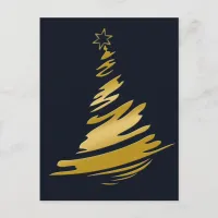 Blue Gold Christmas Tree Holiday Postcard