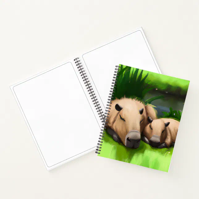 Cute Funny Napping Capybaras by the Pond Notebook
