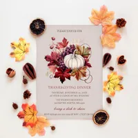 Autumn Fall Floral Pumpkins Thanksgiving Dinner Invitation