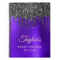 Dripping Black Glitter Violet Glam Sweet Sixteen Notebook