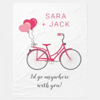 Love Hearts Bicycle Valentine Personalized Custom Fleece Blanket