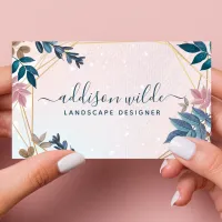 Blush Pink Navy Botanical Leaves Geometric Business Card