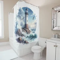 Coastal Beach Lighthouse Shower Curtain