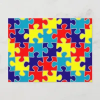 ASD Aspergers Autism Awareness Puzzle Pattern Postcard