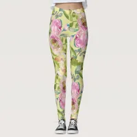 Pink Flowers on Yellow Leggings